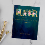 Salon de cheveux fausse feuille d'or rendez-vous d<br><div class="desc">Elégant salon de coiffure élégant affaires / clients rendez-vous planificateur avec roses rose pastel et vert aqua et feuillage et feuilles avec faux feuille d'or typographie lettrage script et ciseaux sur un humoristique couleur bleu nuit sombre arrière - plan lavé. Apporte un look élégant et luxueux - adapté pour salon...</div>