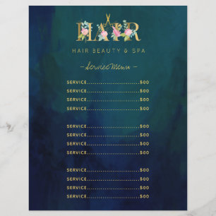 Salon de coiffure de luxe service menu marine vint