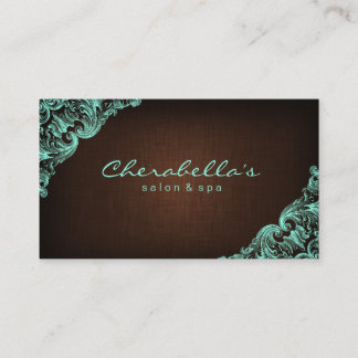 Salon de lin Spa Floral Carte de visite Brown Mint