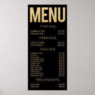 Salon de Parties scintillant Noir & Or Menu Poster