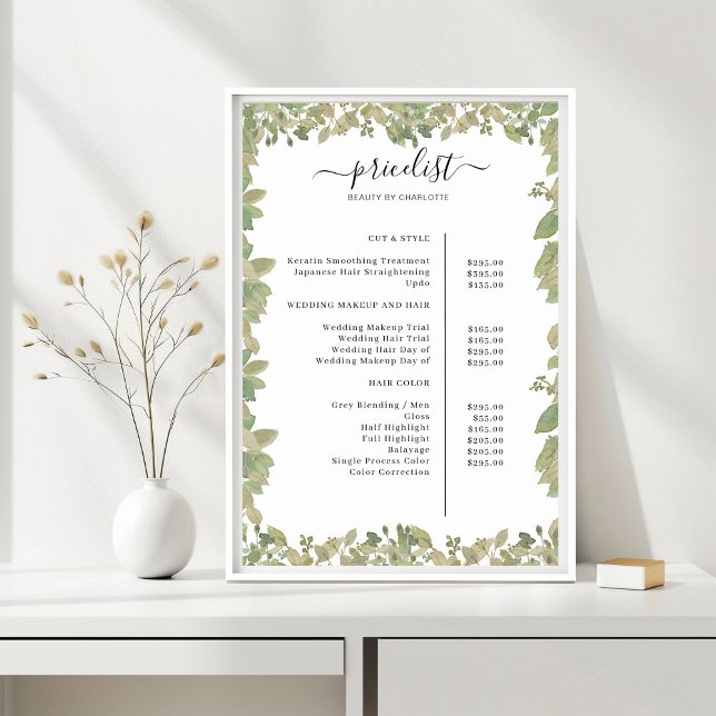 Salon de verdure Liste des prix Poster (Créateur téléchargé)