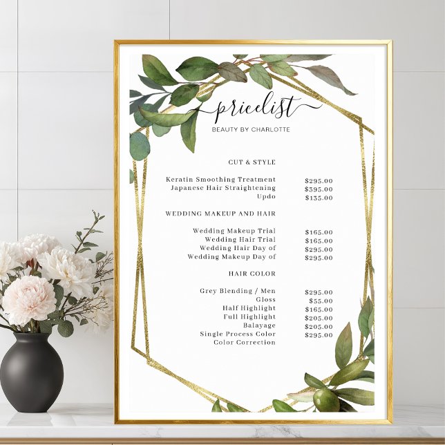 Salon de verdure Liste des prix Poster (Greenery Salon Price List Poster)