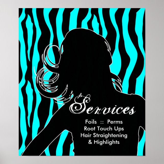 Salon des cheveux affiches Femme Blue Zebra (Devant)
