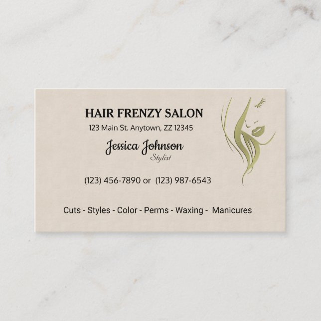 Salon des cheveux Cartes de visite de beauté (Devant)
