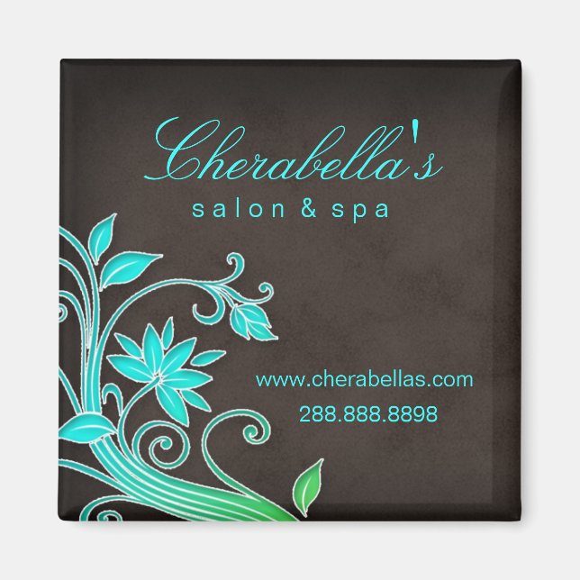 Salon Frigo Magnet Spa Floral tendance bleu vert (Devant)