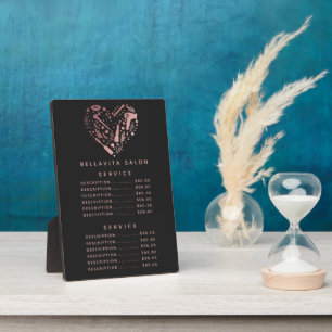 Salon Gold Heart rose Prix Menu Plaque
