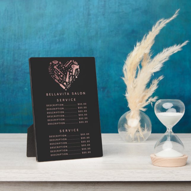 Salon Gold Heart rose Prix Menu Plaque (Côté)
