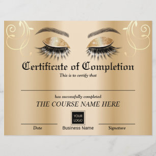 Salon Gold Lashes Certificat d'achèvement