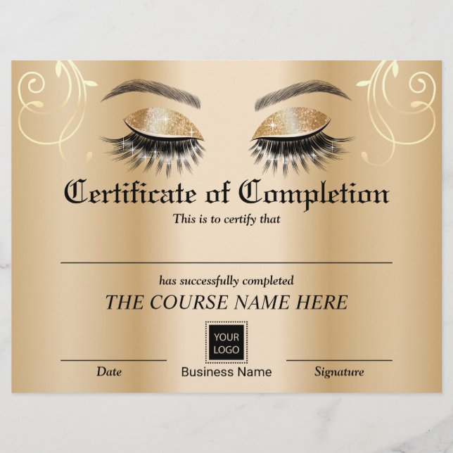 Salon Gold Lashes Certificat d'achèvement (Devant)