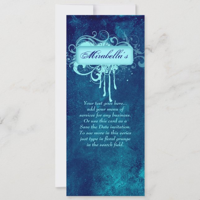 Salon Invitation Floral Grunge Blue Denim (Devant)