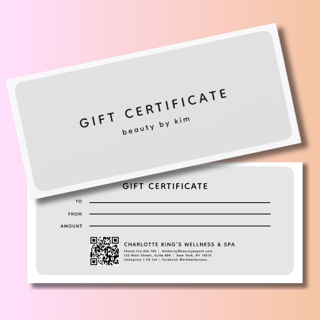 Salon moderne tendance QR Code certificat cadeau (Modern Trendy Salon QR Code Custom Gift Certificate)