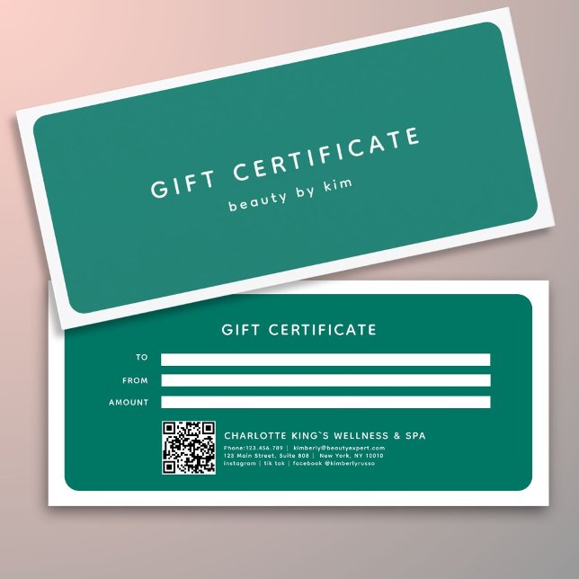 Salon moderne tendance QR Code certificat cadeau (Modern Trendy Salon QR Code Custom Gift Certificate)
