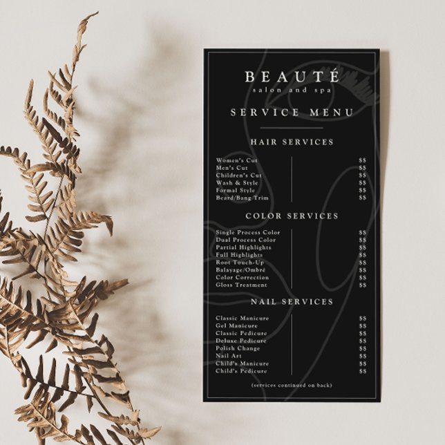 Salon noir minimaliste moderne / Service Spa Menu (Créateur téléchargé)