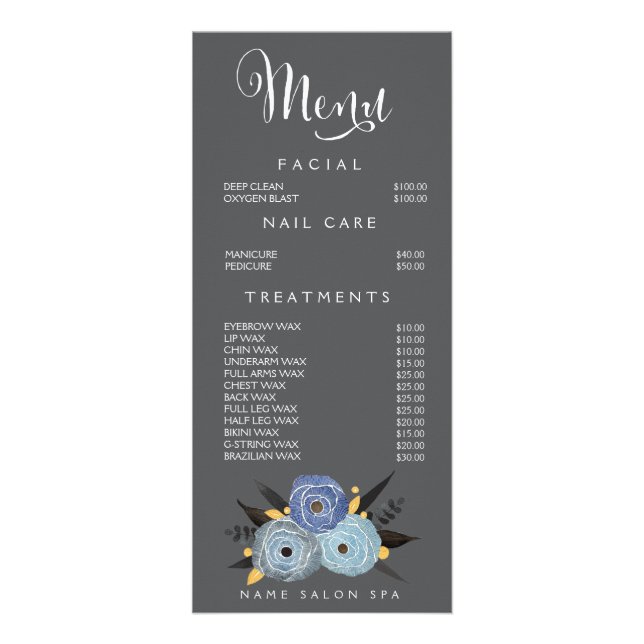 Salon spa Beauticier Menu Designer Tarifs (Devant)
