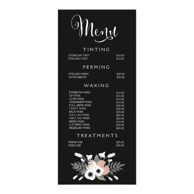 Salon spa Beauticier Menu Designer Tarifs (Devant)