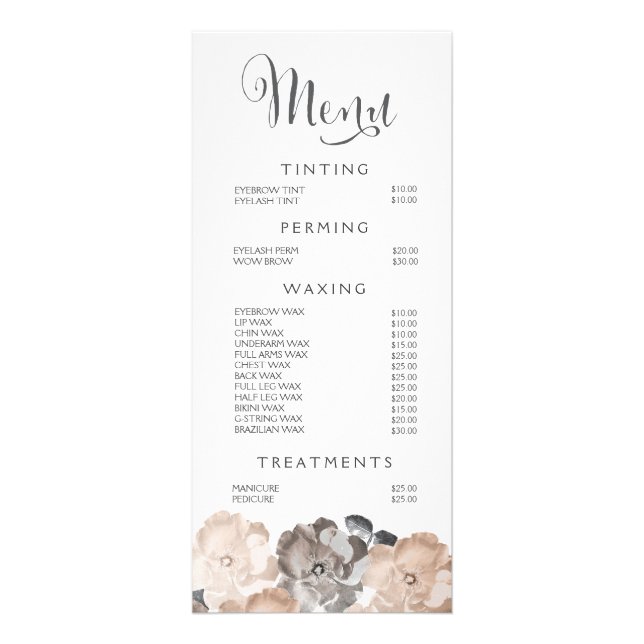 Salon spa Beauticier Menu Rose Tarifs (Devant)