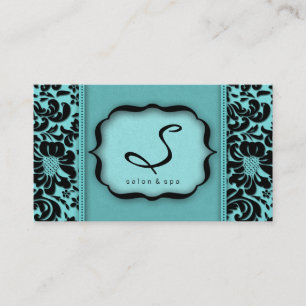 Salon Spa Carte de visite bleu Damas Floral