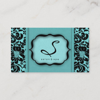 Salon Spa Carte de visite bleu Damas Floral
