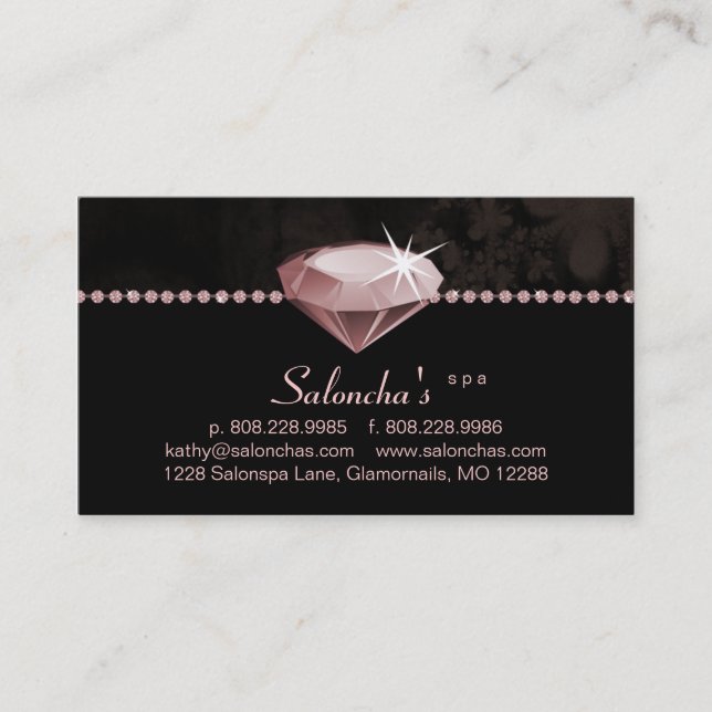 Salon Spa Carte de visite coeur rose rhinestone (Devant)