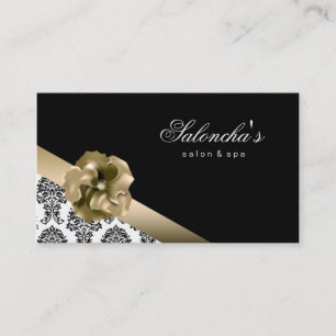 Salon Spa Carte de visite noir or floral damassé