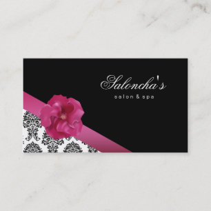 Salon Spa Carte de visite noir rose floral damass