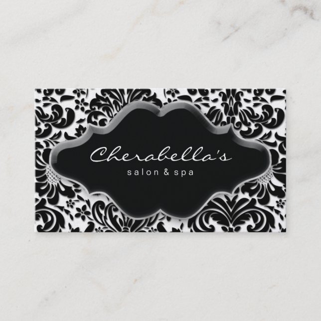 Salon Spa Carte de visite Silver Platinum Damask (Devant)