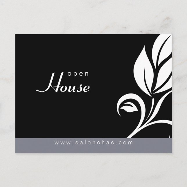 Salon Spa Floral Leaf carte postale gris invitatio (Devant)