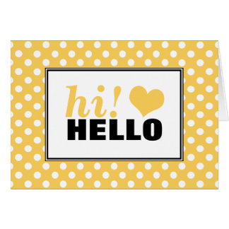 Salut HELLO Polka Dot Yellow Heart Carte de voeux