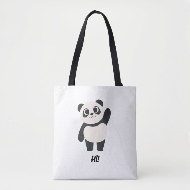 Salut Panda Mignon qui Agite Sac Cabas Épaules  (Devant)