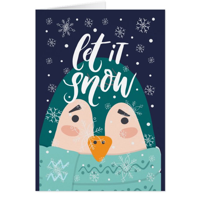 Salutation de Noël de pingouin moderne "Let it Sno (Devant)