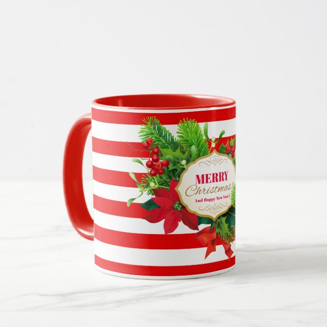 Salutation de Noël Mug rayé rouge (Devant gauche)