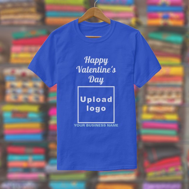 Salutation de Saint-Valentin sur le T-shirt Royal  (Royal blue t-shirt with your business name and logo and with Happy Valentine's Day greeting.)