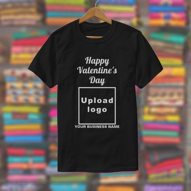 Salutation de Saint-Valentin sur T-shirt noir (Black t-shirt with your business name and logo and with Happy Valentine's Day greeting.)