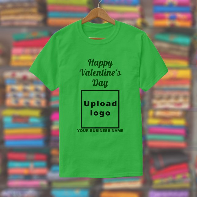 Salutation de Saint-Valentin sur T-shirt vert (Green t-shirt with your business name and logo and with Happy Valentine's Day greeting.)