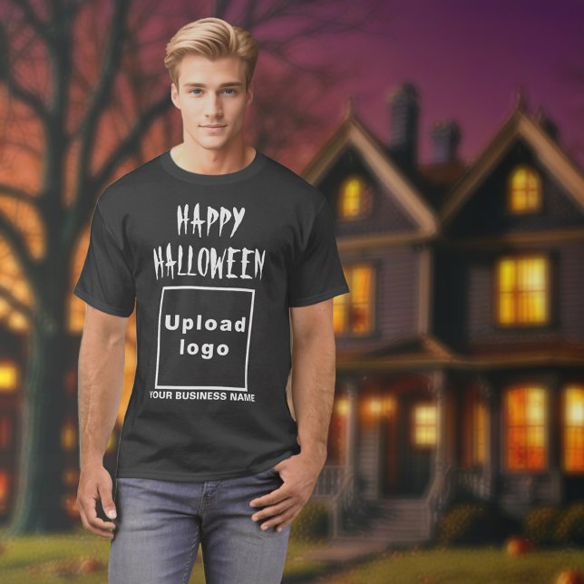 Salutation d'Halloween d'affaires sur T-shirt noir (Halloween greeting, business name and logo on black t-shirt)