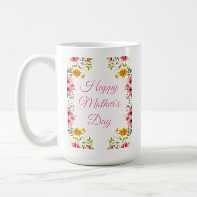 Salutation sur un mug de la fête des mères floral  (Gauche)