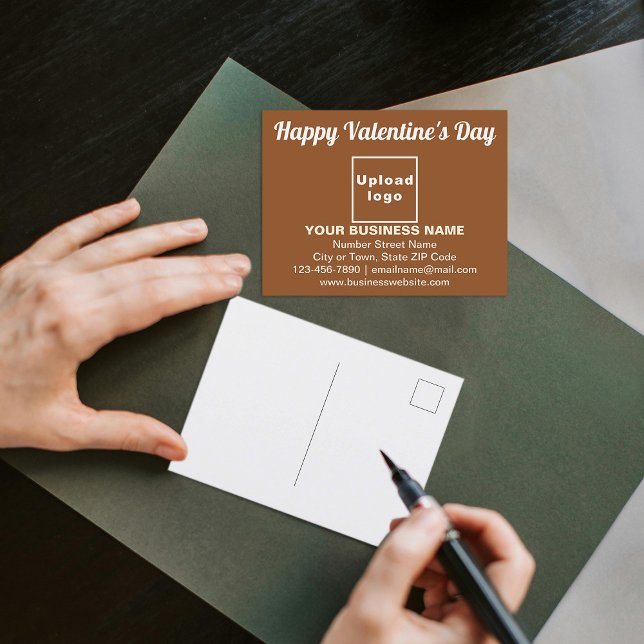 Salutation Valentine d'affaires sur carte postale  (Business brand with Valentine greeting on brown postcard to advertise your business.)