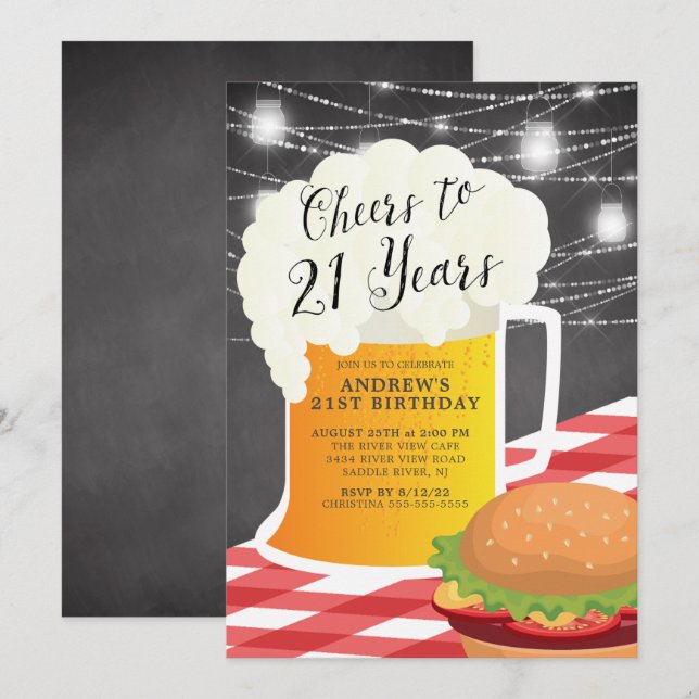 Salutations à 21 ans 21e anniversaire Invitation (Devant / Derrière)