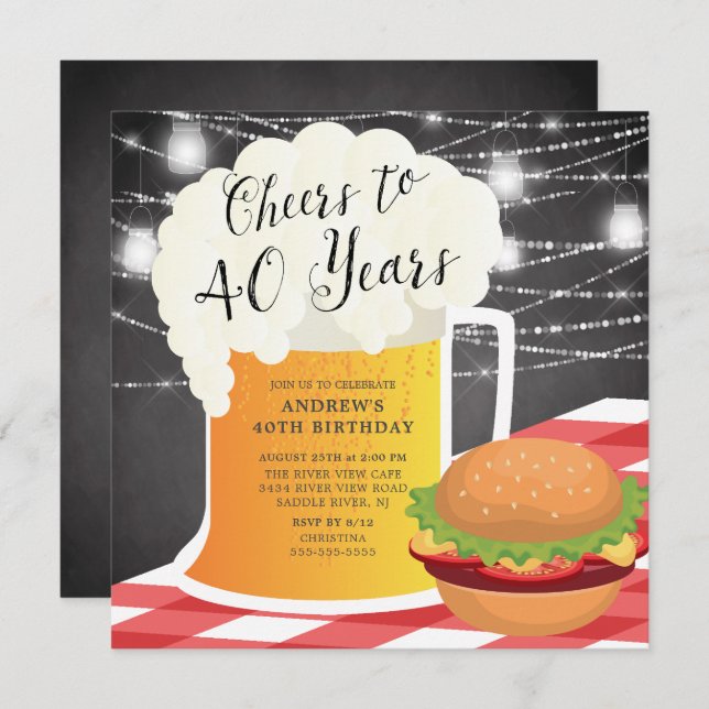 Salutations à 40 ans Anniversaire Invitation (Devant / Derrière)
