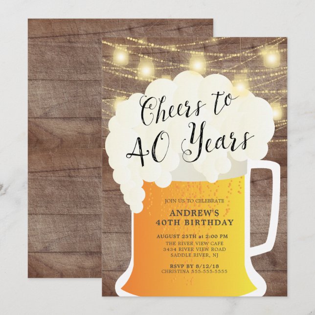 Salutations à 40 ans Anniversaire Invitation (Devant / Derrière)