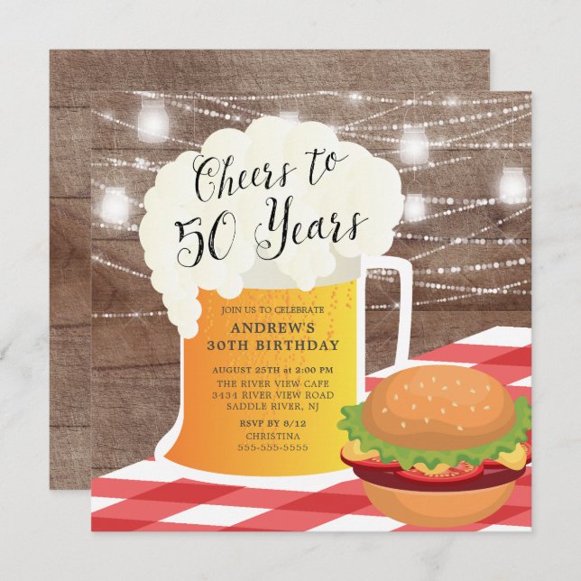 Salutations à 50 ans Anniversaire Invitation (Devant / Derrière)