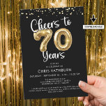 Salutations à 70 ans Ballons Confetti Invitation<br><div class="desc">Célébrez un 70e anniversaire avec ces invitations de fête élégantes et festives avec le titre CHEERS TO 50 YEARS avec des numéros de ballon en or métallique et typographie de script moderne et confetti dans votre choix de couleur arrière - plan (montré en noir). ASSISTANCE : Pour obtenir de l'aide...</div>