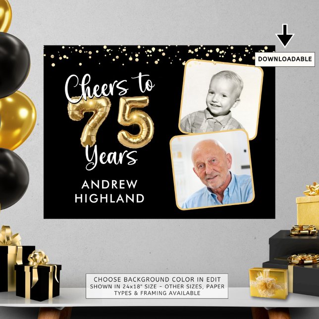 Salutations à 75 ans Anniversaire 2 Photos Affiche (Créateur téléchargé)