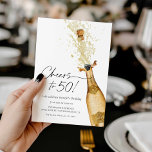 Salutations au 50e anniversaire Invitation photo<br><div class="desc">Faisons la fête à 50 ans ! Invitation Photo Anniversaire. Conçu avec une belle aquarelle Bouteille de Champagne Or. Objets correspondants dans notre magasin Cava Party Design.</div>