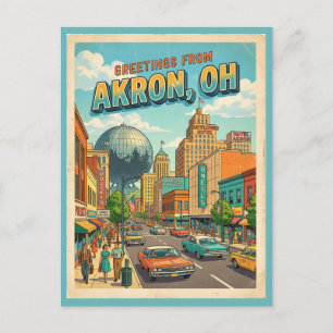 Salutations d'Akron Ohio Carte Postale Rétro Color