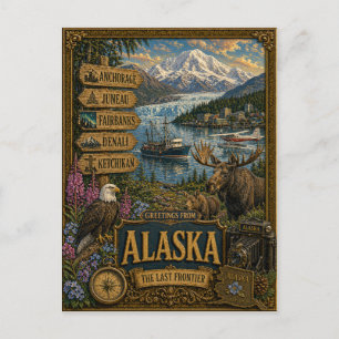 Salutations d'Alaska   Carte postale vintage rétro