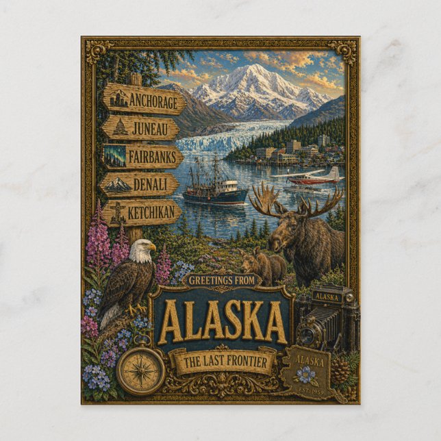 Salutations d'Alaska | Carte postale vintage rétro (Devant)