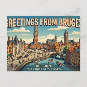 Salutations de Bruges Carte postale de voyage vint