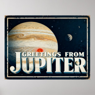 Salutations de Jupiter Retro Sci-Fi Poster