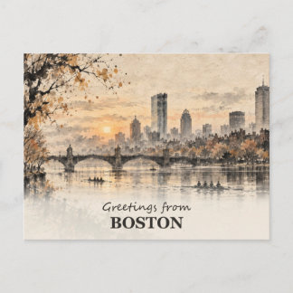 Salutations de la carte postale Boston Ink Wash
